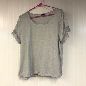 Tahari Gray Striped Women's Tshirt Top Lace Accent XL